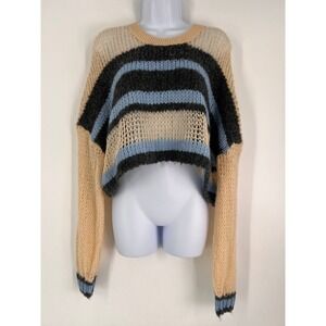 Kimchi Blue Urban Outfitters L Striped Cropped Open Knit Layering Sweater